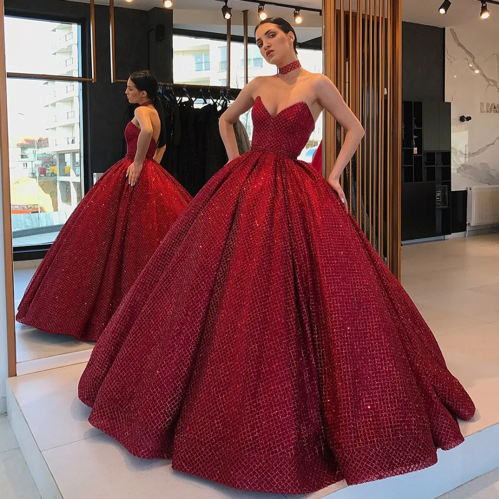 Длинное вечернее платье 2019 Реальный образец Пышное Бальное Платье блеск бордовый арабский Стиль женское официальное платье