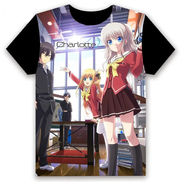 Футболка аниме Charlotte Tomori Nao Yusa Nishimori Косплей короткий рукав для женщин и мужчин черная футболка Повседневная летняя рубашка Otaku - Цвет: 1