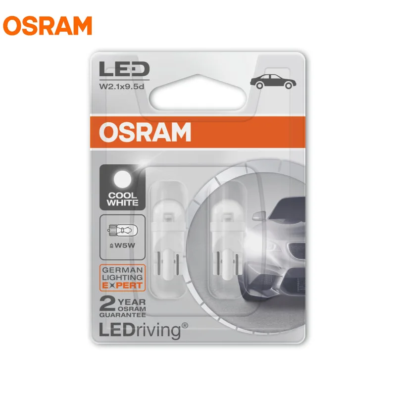 2x OSRAM LEDriving W5W 501 12V W2.1x9.5d Warm White 4000K Wedge Bulbs 2850WW-02B 