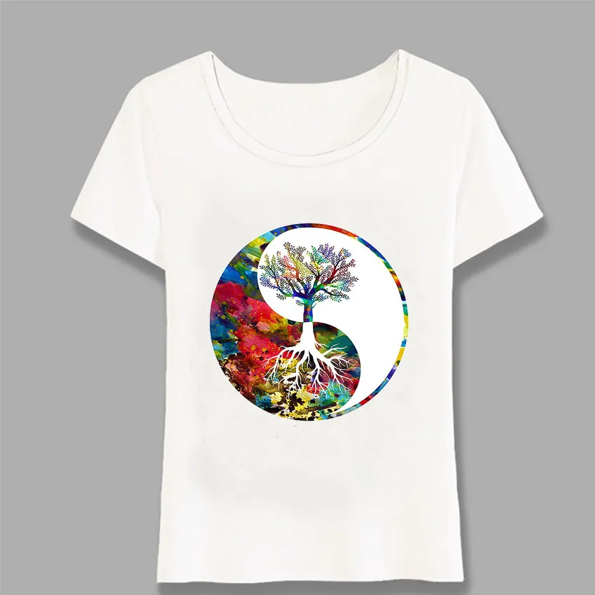 Yin Yang Tree/футболка с акварельным принтом модная женская футболка цветные