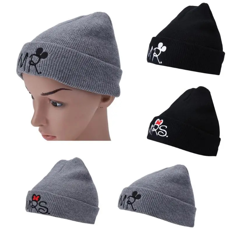 

New Baby Girls Boys Warm Hat Spring Autumn Fashion MR/MRS Pattern Knitted Baby Cap Cartoon Print Hat Caps Casquette Cool Design