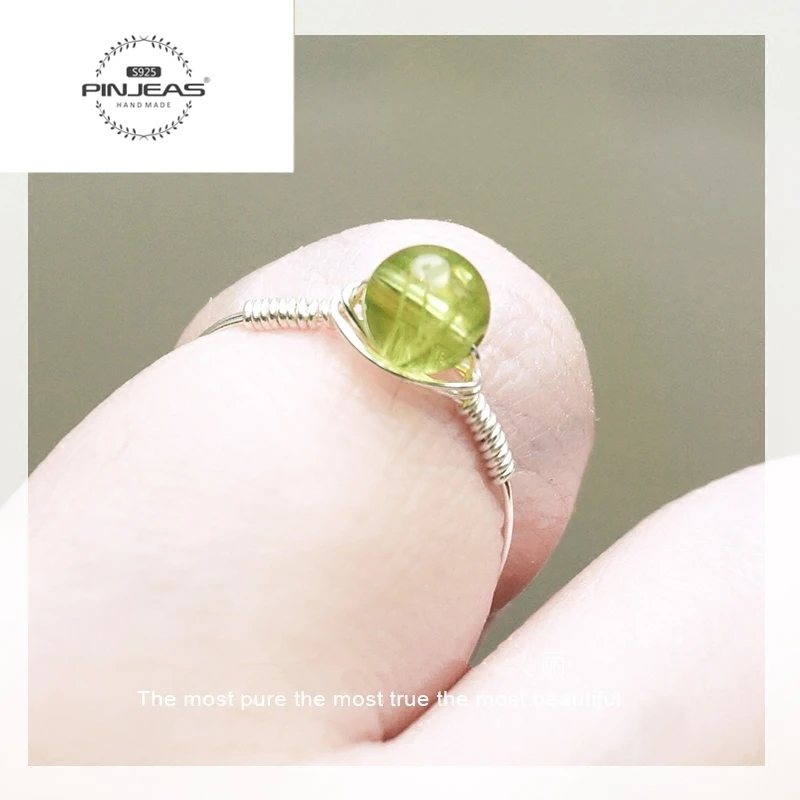 

PINJEAS handmade Peridot Gem stone Stack Ring,Birthstone Green Stone Ring, Handcrafted beads promise Exquisite Charm ring
