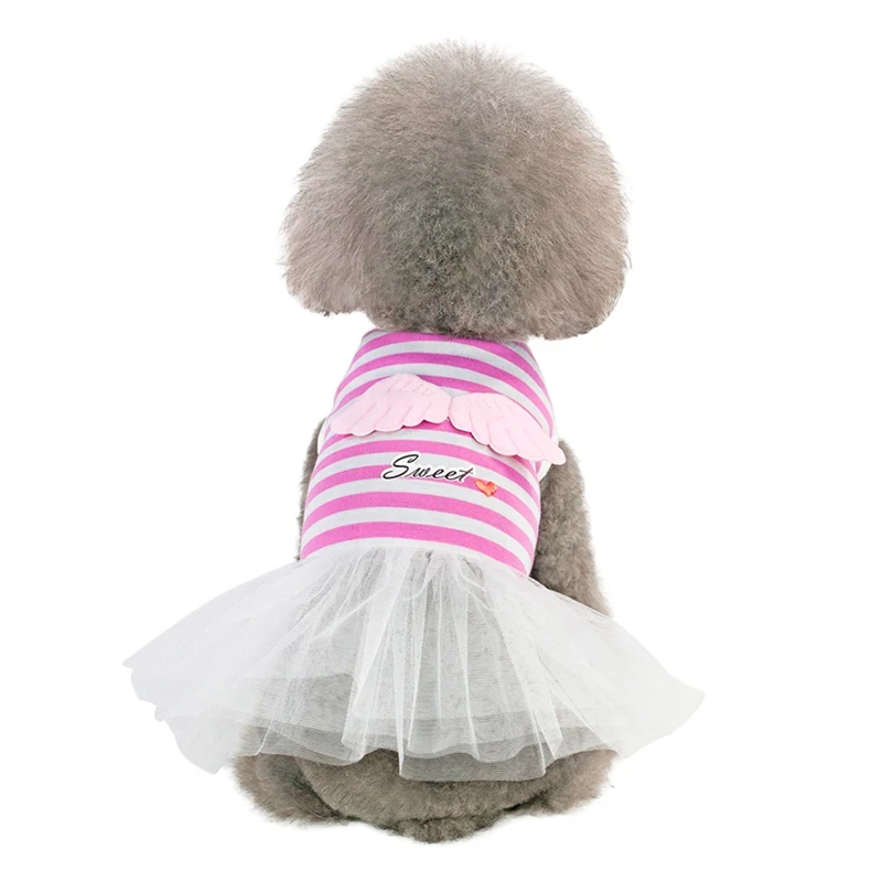 

Pet Spring Summer Sling Skirt, Small & Medium Dogs Sleeveless Dress, Stripes Top with Angel Wings & Sweet Gauze Skirt