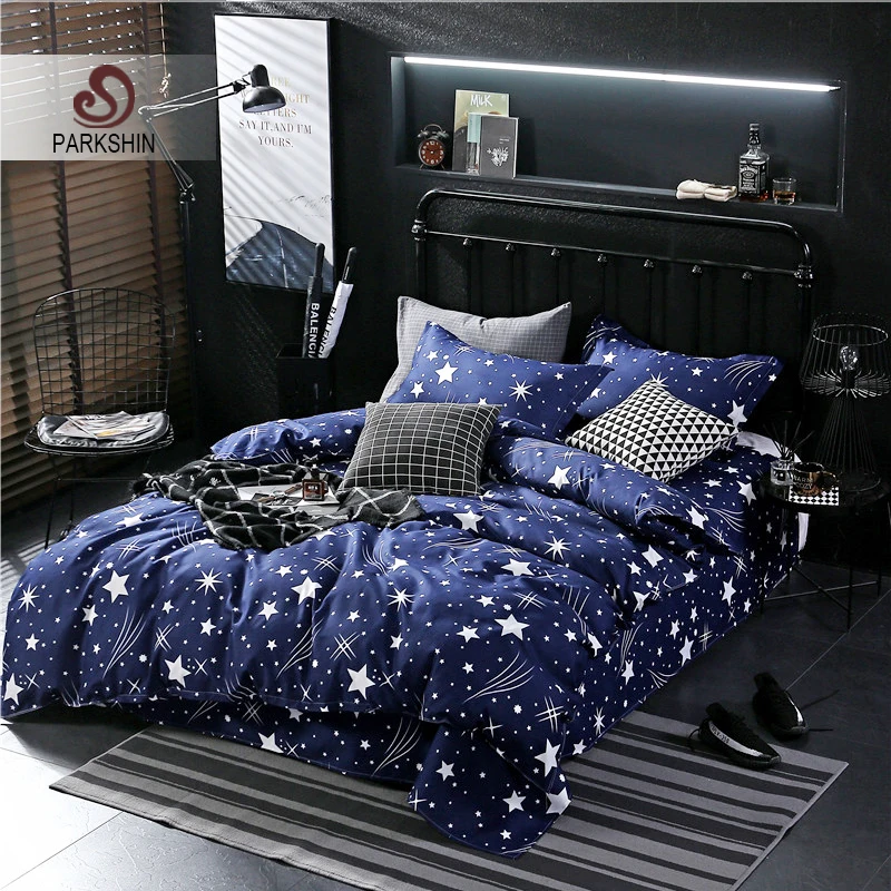 ParkShin طقم سرير ستار الأزرق المعزي مزدوجة غطاء لحاف المفرش ورقة الشمال الملكة الملك الكبار بياضات سرير مجموعة أغطية