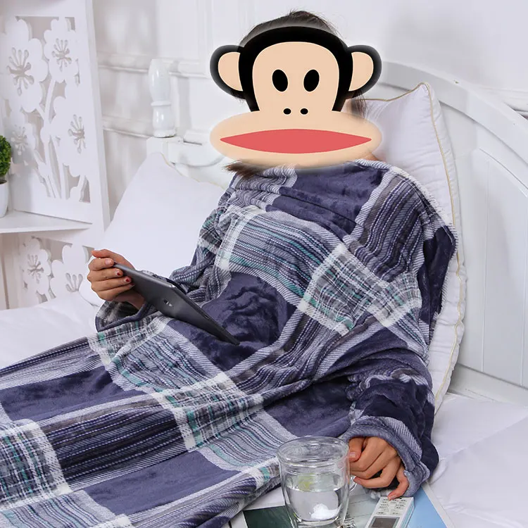Переносное одеяло, плотное Флисовое одеяло с рукавами, уютное, для путешествий, в клетку, для взрослых, теплое, зимнее, плюшевое одеяло s