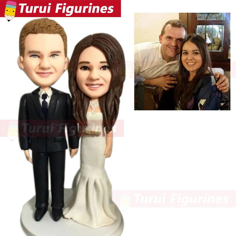 Figurine De Decoration De Gateau De Mariage En Argile Polymere Personnalisee Figurine De Couple Bobblehead Pour Lui Et Son Personnel Miniature De Photos Aliexpress