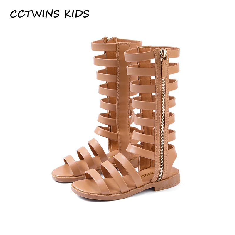

CCTWINS Kids Shoes 2019 Summer Girls Fashion Princess High Tube Shoes Soft Brand Gladiator Sandals Children Beach Flats BG166