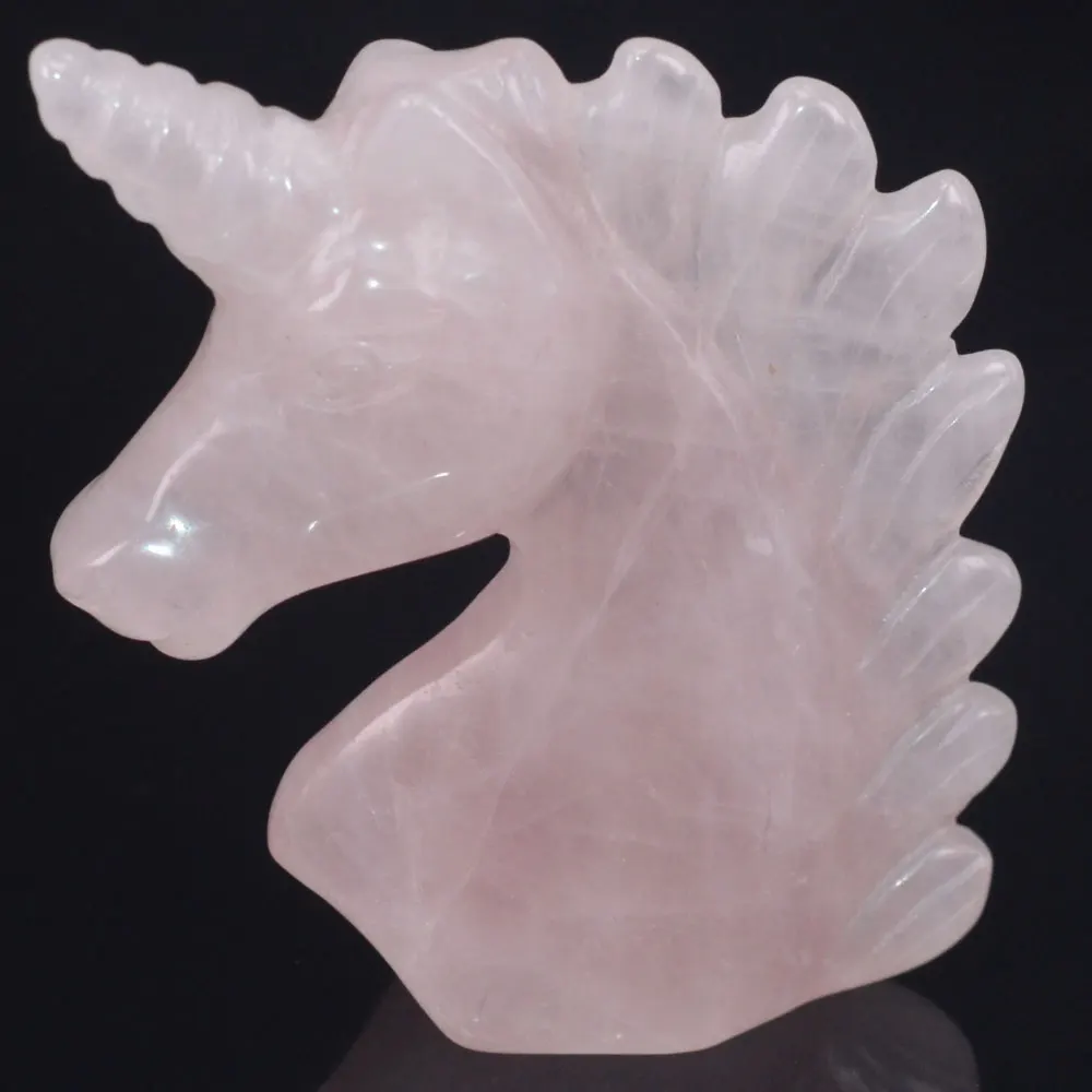 

2" Natural Gemstone Rose Quartz Unicorn Figurine Reiki Healing Crystal Statue Decor