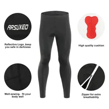 ARSUXEO мужские S брюки для велоспорта с 3D подкладкой, плотно облегающие MTB велосипедные Светоотражающие штаны дышащие быстросохнущие 18C92