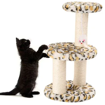 

3 Layer Cat Climbing Tree Sisal Scratching Post Board Hanging Plush Mouse Toy Cat Activity Center Cat Jumping Standing Furniture