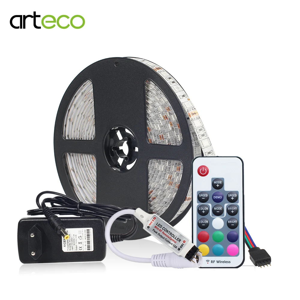 

DC 12V LED Strip RGB 5050 5M/lot 60LEDs led strip Light Set With 17Key RF Controller+3A Adapter EU/US Plug IP20/IP65 Waterproof