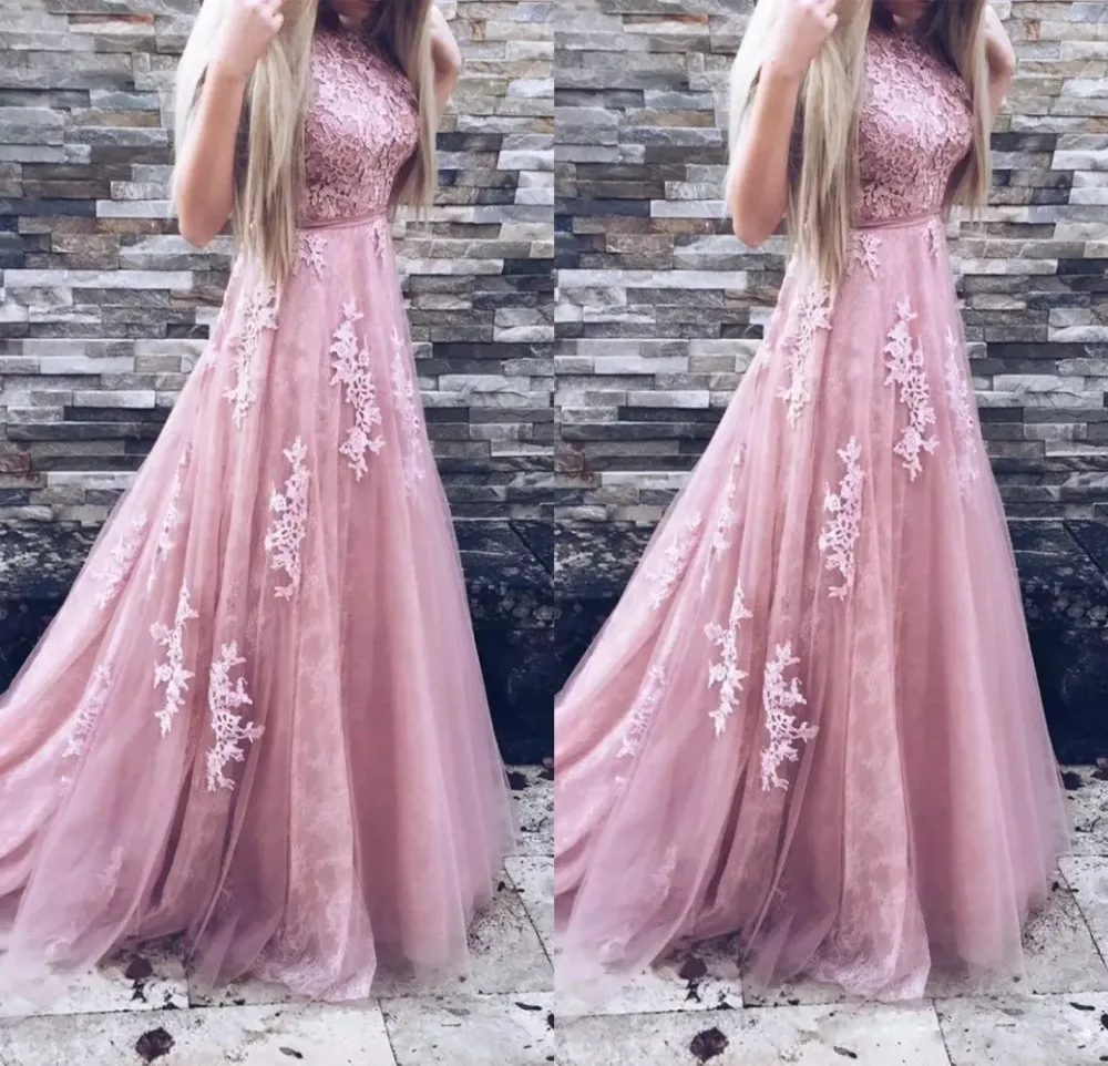 

Dusty Pink Dress For Wedding Party Scoop Neck A Line Floor Length Wedding Guest Dress Brides Maid Dresses Vestido Longo