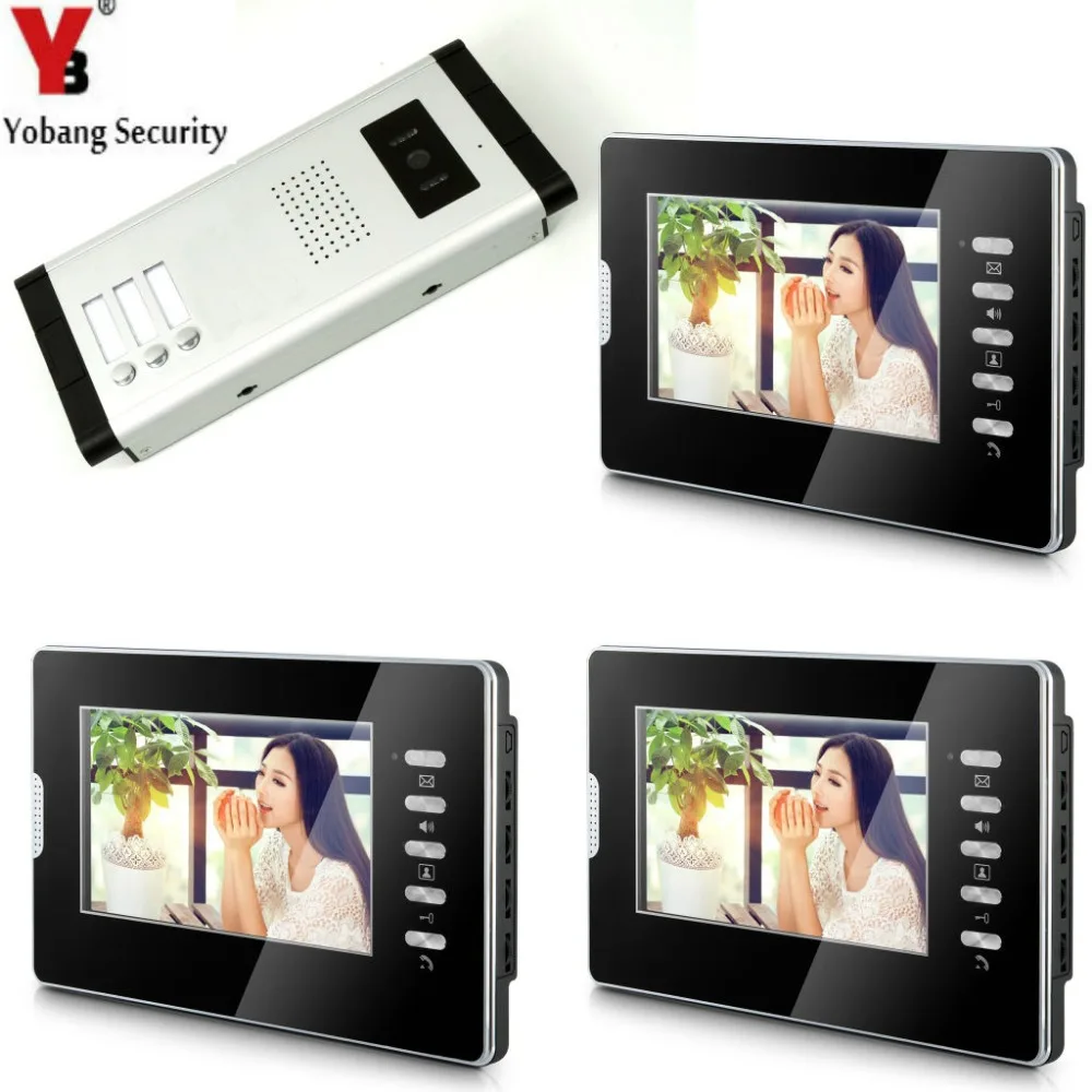 

Yobang Security 7''Inch TFT LCD Wired Access Entry 3 Black Monitor Outdoor Camera For 3 Apartment Building Video Intercom