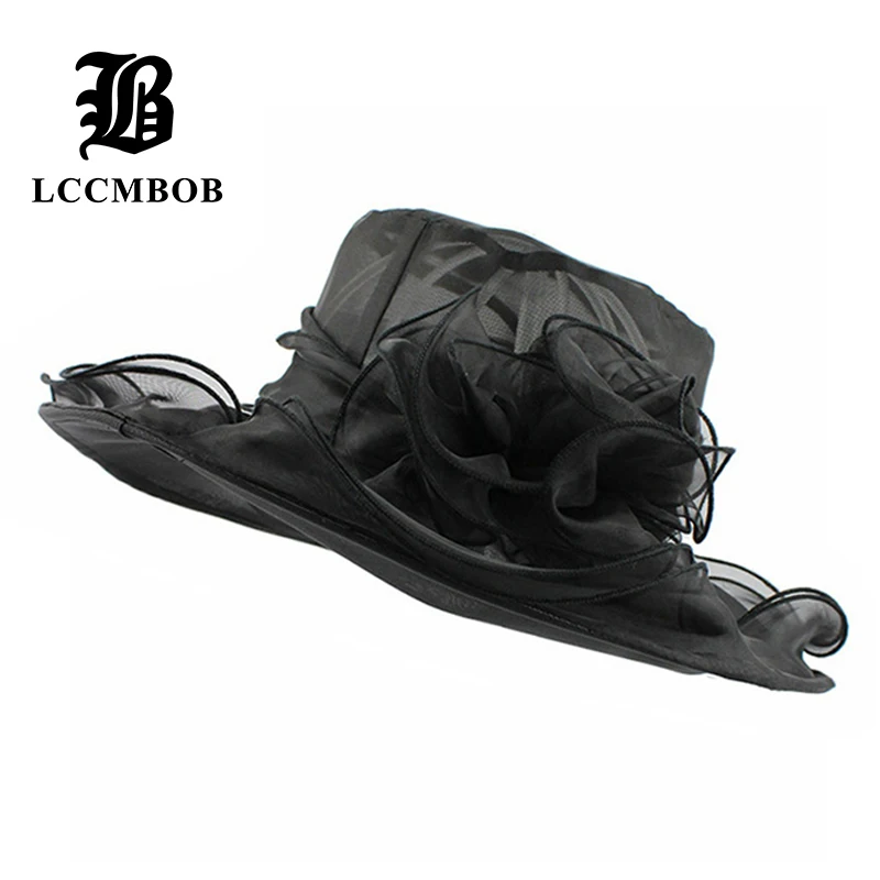 

[FLB] Elegant Fashion Women's Church Summer Gorras Hat Wedding Kentucky Derby Hats For Women Wide Brim Sun Sea Beach Flower Hat