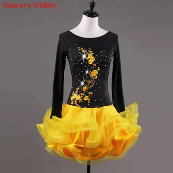 

Custom Long sleeves Girls Latin skirt Dresses for Women 2018 Latin Dance Luxury Dresses diamond Dress for Lady