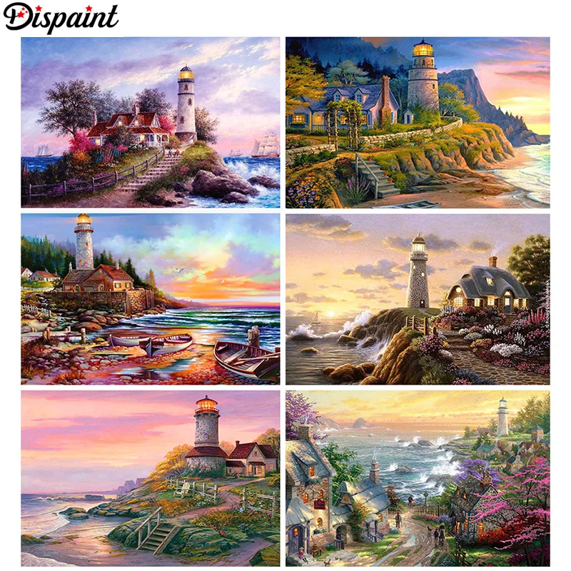

Dispaint Full Square/Round Drill 5D DIY Diamond Painting "Lighthouse Scenic" 3D Embroidery Cross Stitch 3D Home Decor Gift