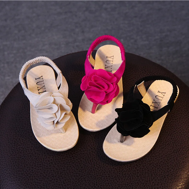 YNB Flock Flowers Kids Sandals for Girls 2017 Summer Princess Shoes