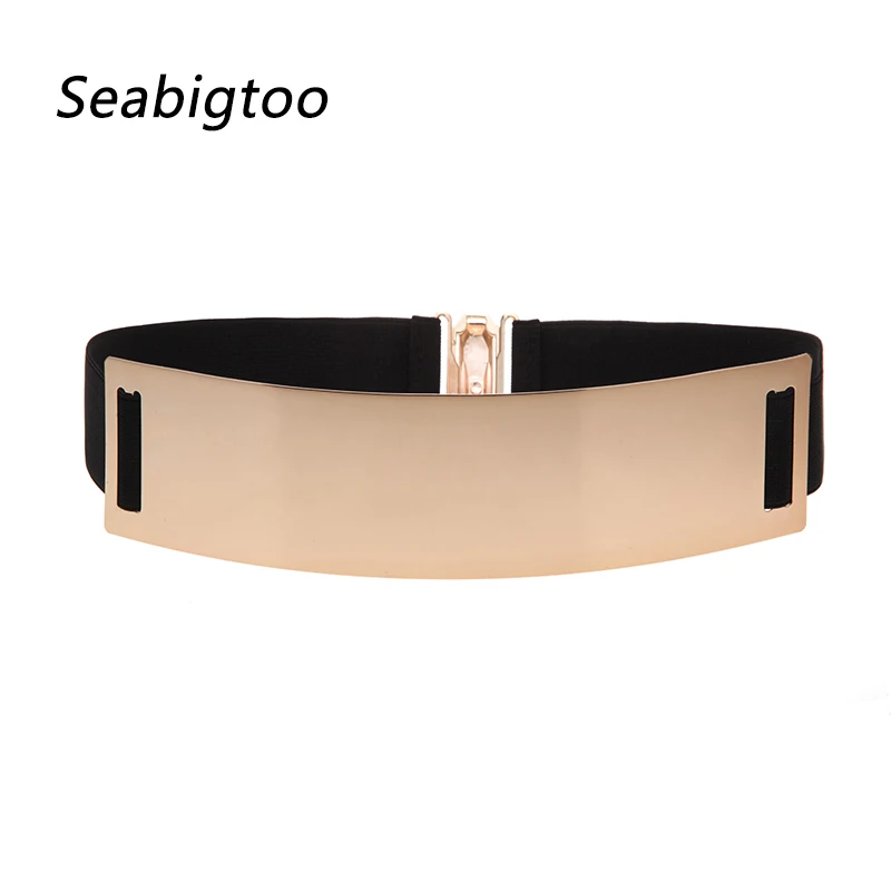 Gold metal plate belts mirror women belts elastic metal belts for women