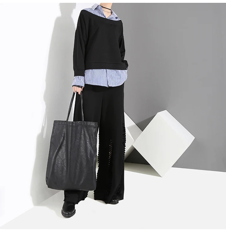 Корейский стиль поддельные две части Женские Пуловеры Черный свитшот с поддельной рубашкой сшитый Женский Уникальный Повседневный свитер 7175