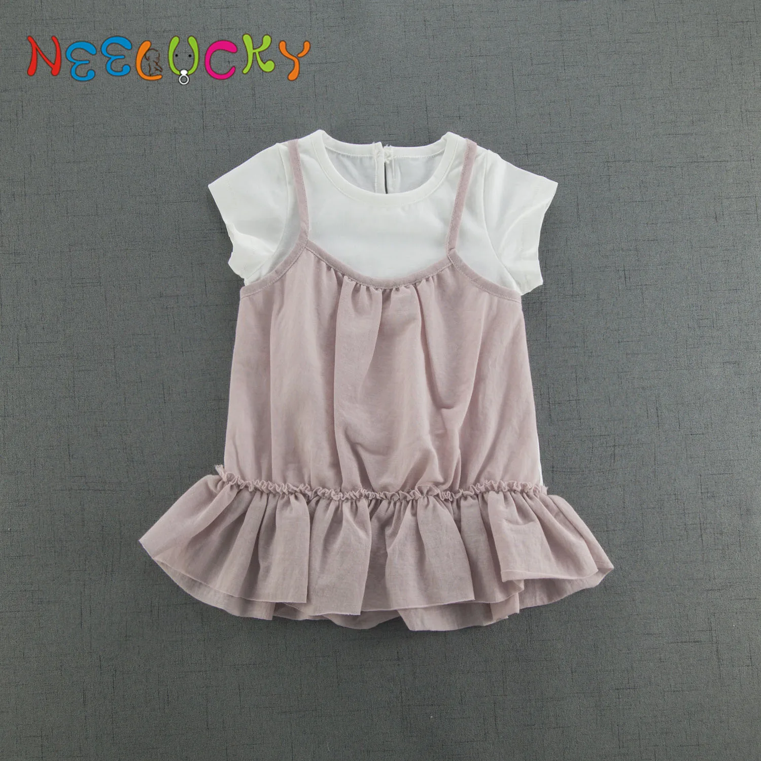 Baby girl dress children's clothing summer new girl fake two-piece T-shirt soft cotton infant baby shirt