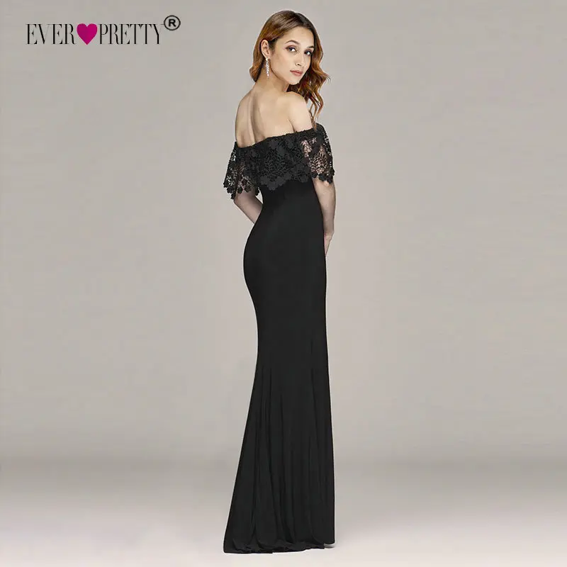 

Black Evening Dresses 2019 Ever Pretty EZ07699 Elegant Mermaid Lace Short Sleeve Leg Slit Sexy Evening Gowns robe de soiree