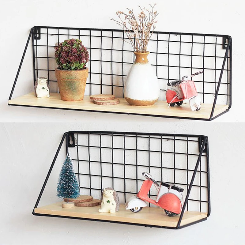 

YOLALA Wooden Iron Storage Holders Home Storage Shelf Wall Hanging Storage Box Flower Pots Book Storage Racks Decor Organizer