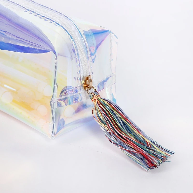 1pc Transparent Holographic Pencil Makeup Case Laser Travel Make Up Cosmetic Bag PU Leather 5 Colors Mayitr