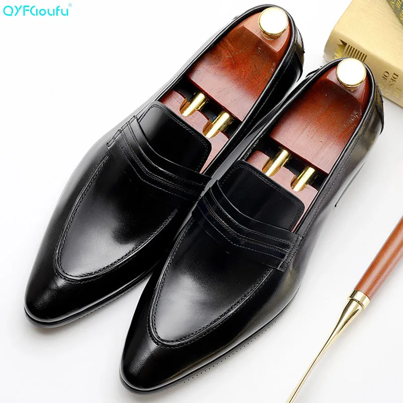 

2019 High Quality Luxury Italian Brand Dress Shoes Men Slip On Office Shoes Pointed Toe Formal Shoes Mens Wedding Shoe