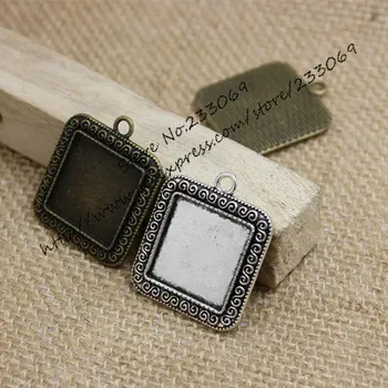 

(20 pieces/lot) two color Metal Cameo 30*34mm(Fit 20*20mm dia) Square Cabochon Pendant Setting Jewelry Blank Charms T0167