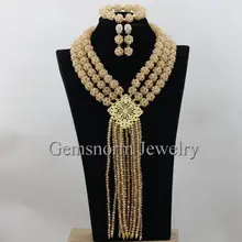 Эксклюзивные индийские свадебные Модные украшения комплект традиционные африканские Свадебные Бусины Кристалл Золотой Ювелирные наборы WA215