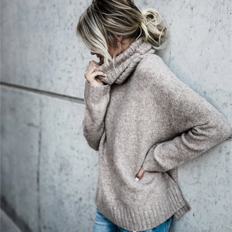 

Fashion Loose Women's Knitted Sweaters Long Sleeve Solid Turtleneck Pullovers 2019 New Autumn Winter Female's Casual Clothing