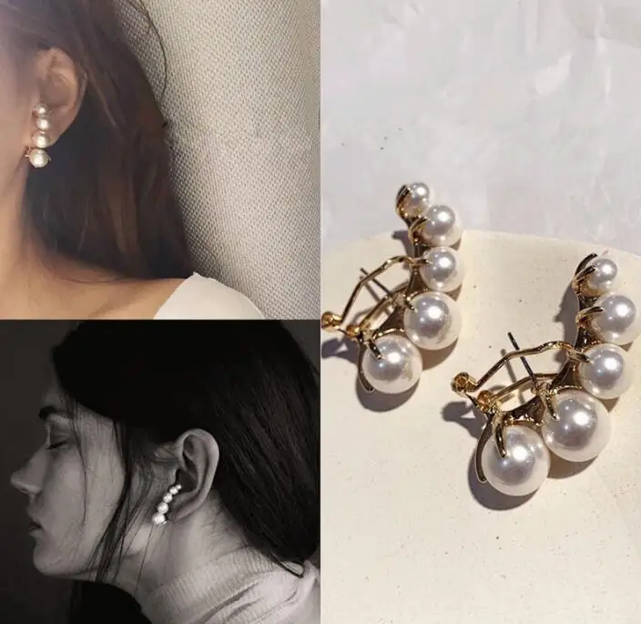 

new French retro elegant minimalist design exaggerated personality gradient pearl women earrings