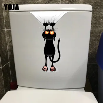 

YOJA 17.7*24.4CM Scratch Cat Funny Bathroom Toilet Sticker Classic Room Wall Decals T1-0090