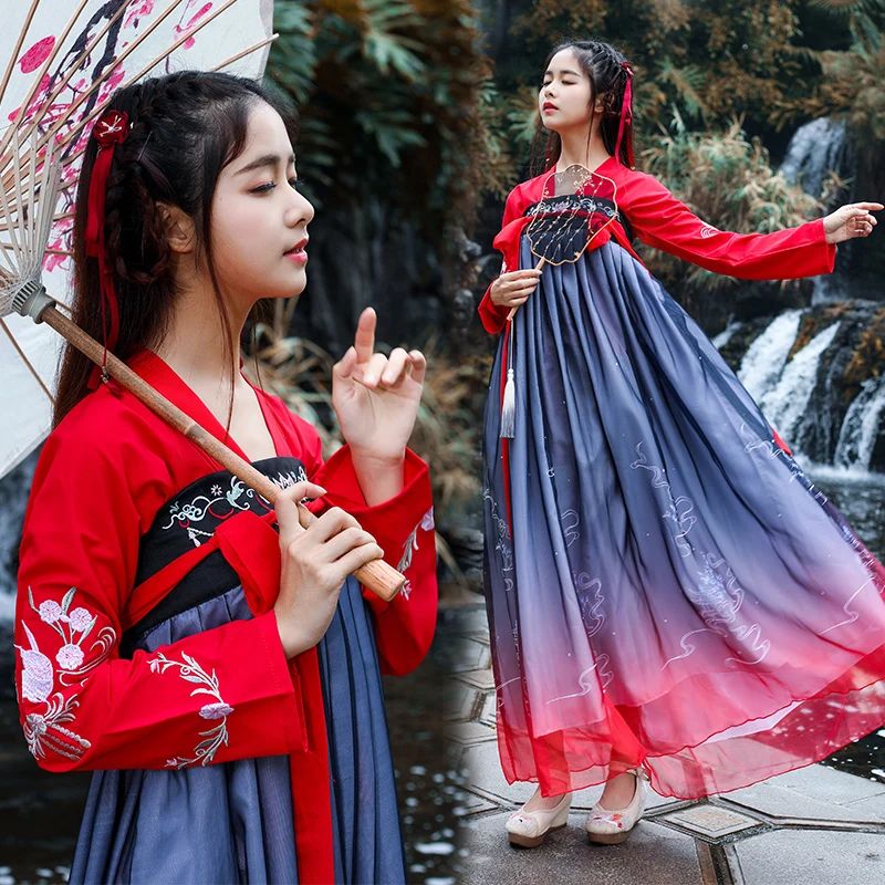 

Chinese Hanfu For Women Rd Top Gradation Skirt Cosplay Fairy Ancient People Performance Swing Singer Dancer Stage Costume BL1555