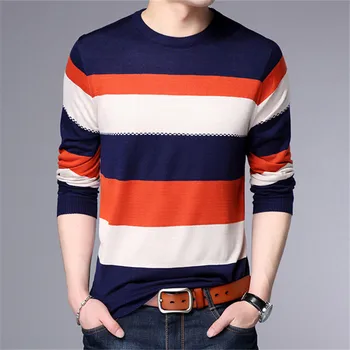 

2019 New Autumn Fashion Casual Mens Sweater O-neck Slim Fit Knitting Sweaters Striped Plus Size Men's Sweater Male Pullover XXXL