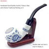 MUXIANG Handmade Ceramic Pipe Bending Type Blue and White Porcelain Smoking Pipe Double Insulation Clay Fugu Tobacco Pipe an0001 ► Photo 1/6