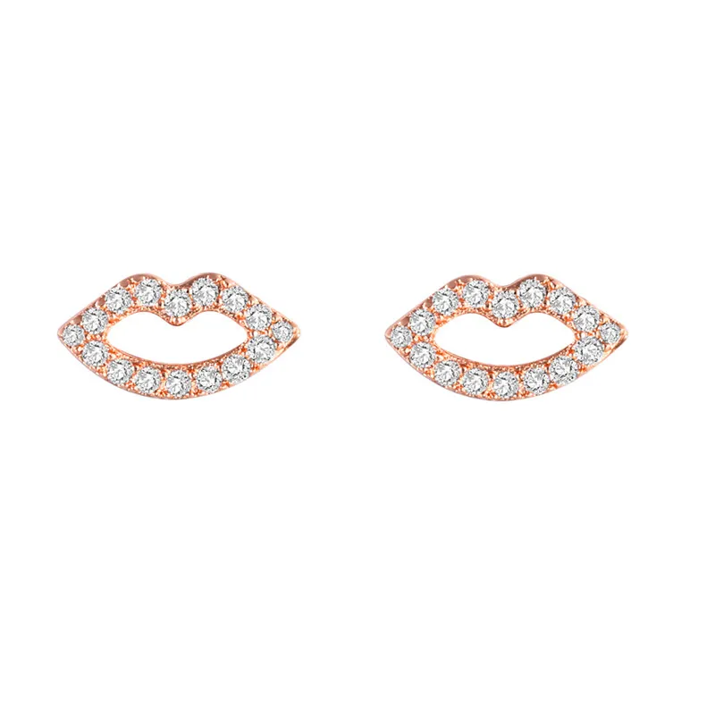 

ROMAD Lips Earrings for Women Cubic Zircon Earrings Sexy Rose Gold Engagement Stud Earring Fashion Party Jewelry R4