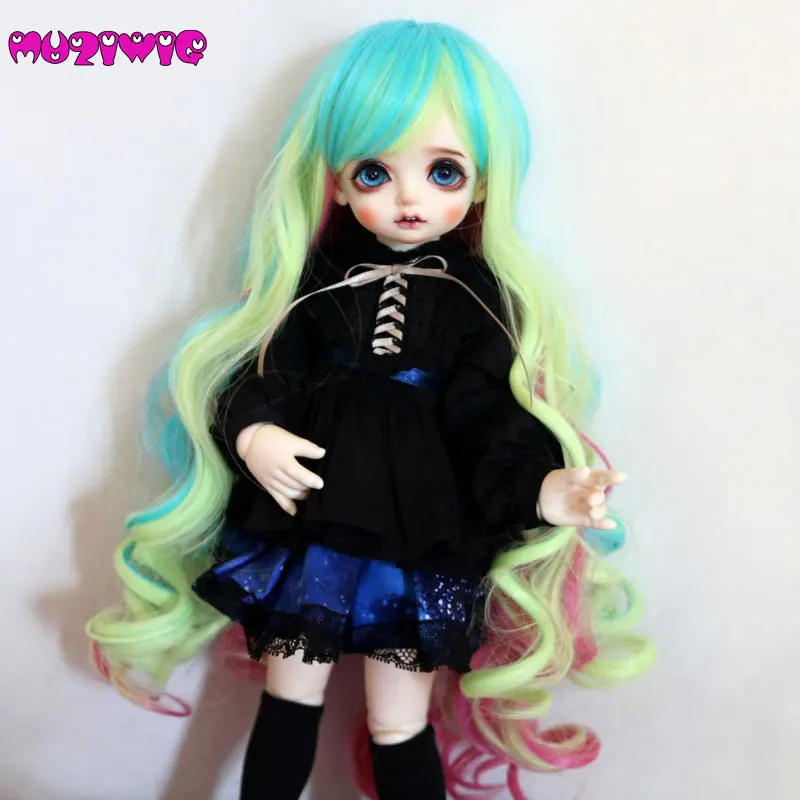 1/3 Bjd Yeluoli высокотемпературные синтетические красивые красочные длинные свободные вьющиеся кудрявые волосы парик в продаже