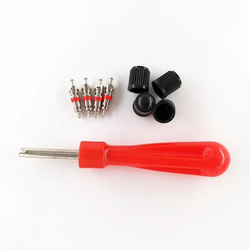

1Set Tire Valve Service Kit 4 Valve Cores 4 Valve Caps 1 Valve Stem Screwdriver Tire Repair Tool for Car Motorcycle Freeshipping