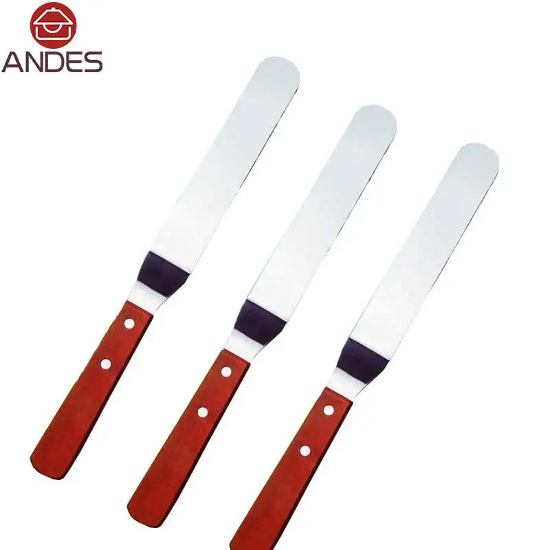  ANDES 6 8 10 Inch Cake Icing Spatula Wood Handle Cream Butter Smoother Blade Angled Flat Scraper Sm