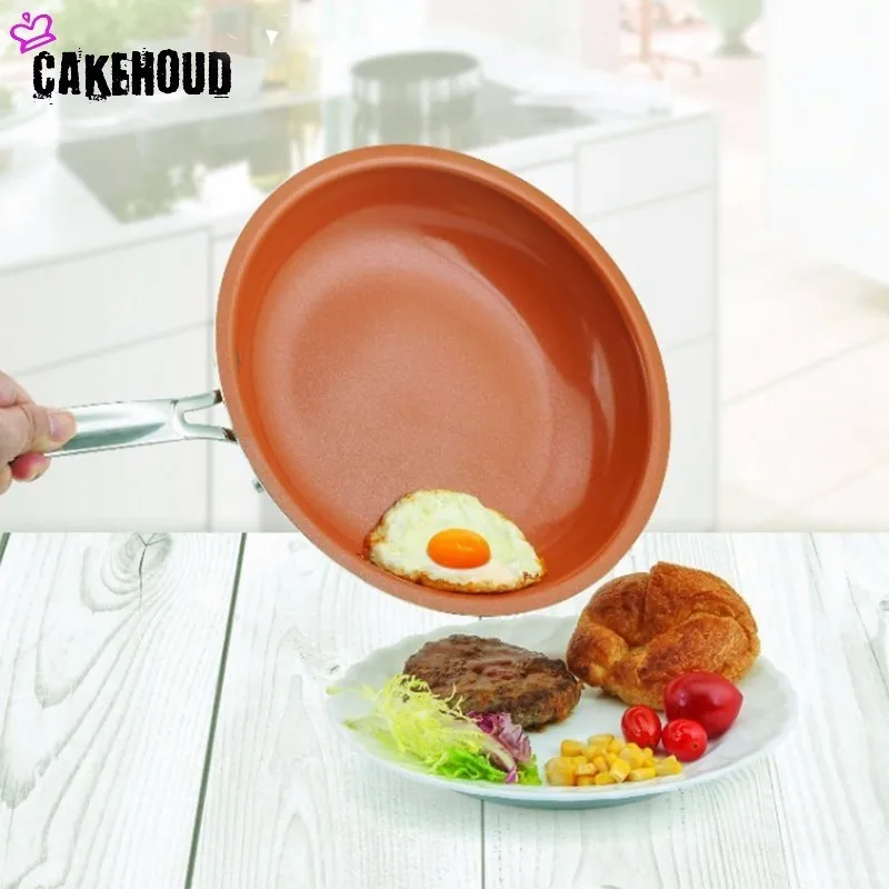 CAKEHOUD 20cm24cm28cm Бездымная антипригарная медная красная сковорода керамическая для