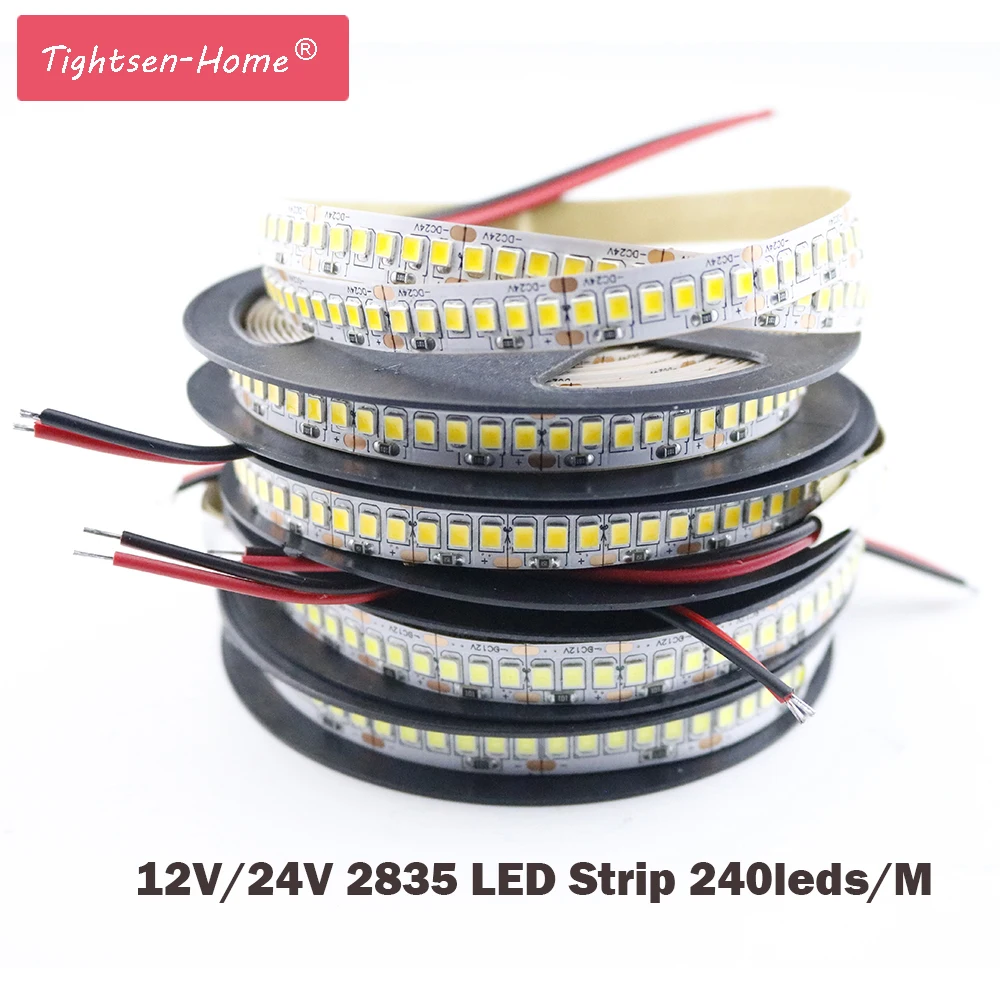 Светодиодный полосы 2835 SMD 1200 светодиодный чип 12V 24V светодиодный гибкий PCB светильник светодиодный задний светильник полосы светодиодный лента 240 светодиодный/m Белый/теплый белый, 1 м, 2 м, 5 м