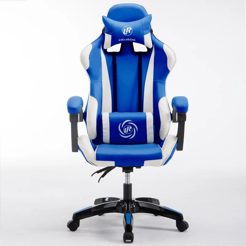 Европейский компьютерный игровой регулируемый по высоте геймер вращающийся подлокотник ПК домашний офис Интернет стул - Цвет: Blue white nylon