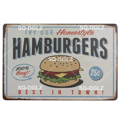 [SQ-DGLZ] гамбургеры металлический знак бар Настенный декор пончики оловянный знак винтажная картина яблочный пирог мороженое таблички молочные коктейли художественный плакат