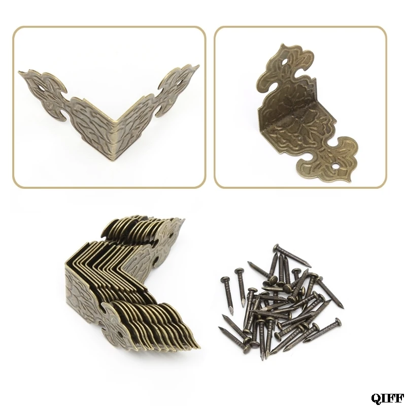 Прямая поставка& партия из 12xAntique бронза декоративная шкатулка для драгоценностей деревянный ящик ноги угловойой протектор Mar28