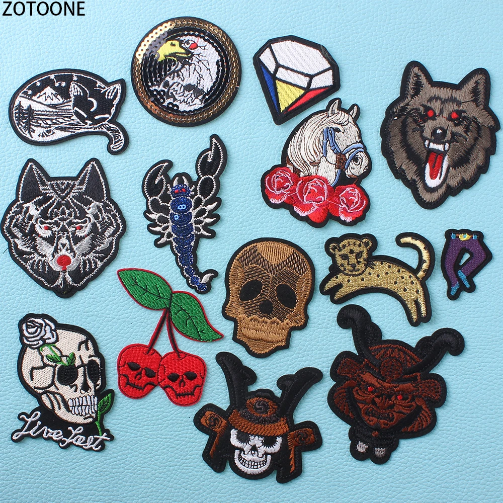 ZOTOONE 14Pcs Punk Skull Patch for Clothing Vintage Embroidered Clothes Patches Application Badges Stickers Applique Garment | Дом и сад