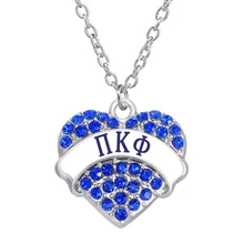 Pop rhinestone kristal kakma kalp şeklinde metal charm kolye Pi Kap Phi yunan alfabe öğrenci için kardeşlik takı