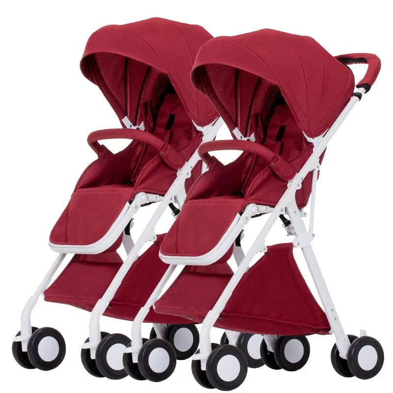 Twin baby stroller detachable can sit reclining reversing light folding second child baby car safety stable twin baby stroller