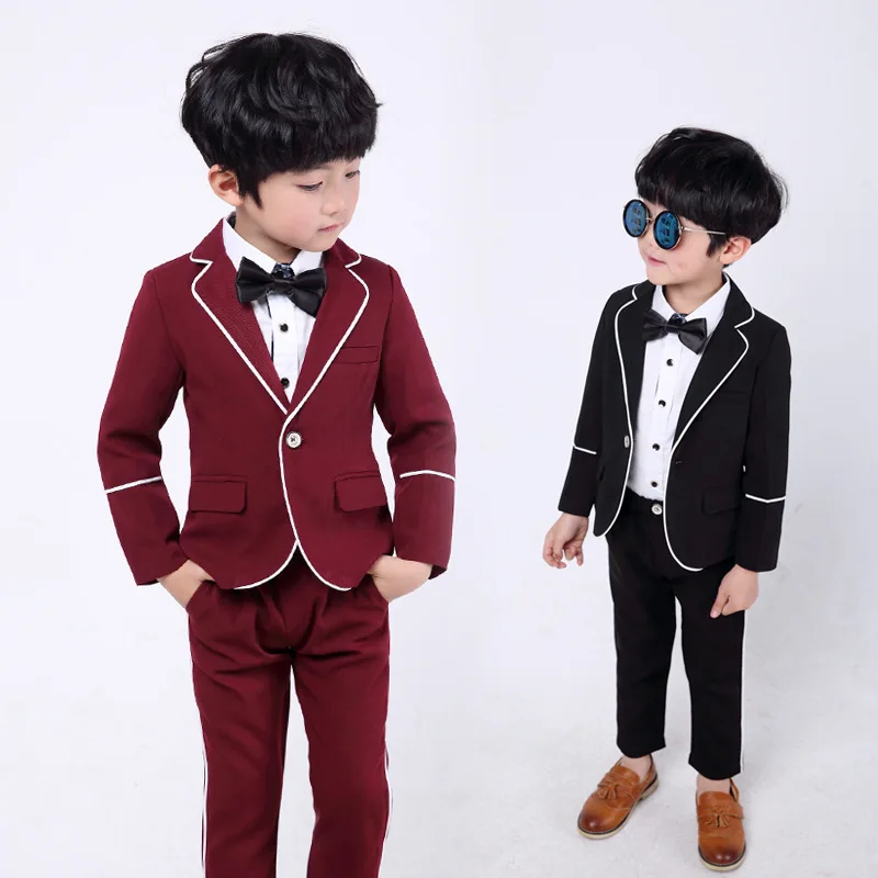

Boys Blazer Suits with Shirts Kids Wedding Costume Boys Solid Tuxedo with Bowtie Children Spring