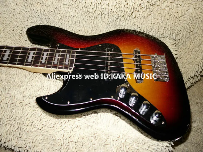 

Left Handed Sunburst 5 strings Electric Bass Wholesale Guitars Top Musical instruments